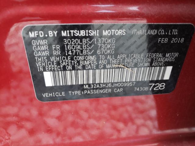 Photo 9 VIN: ML32A3HJ6JH009957 - MITSUBISHI MIRAGE ES 