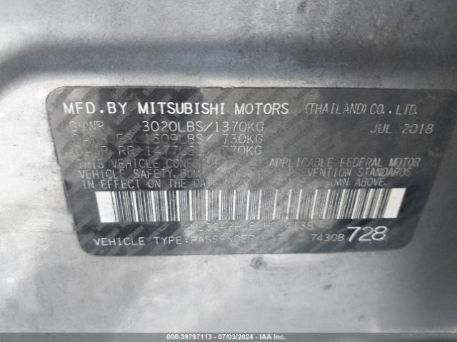 Photo 8 VIN: ML32A3HJ6JH014138 - MITSUBISHI MIRAGE 