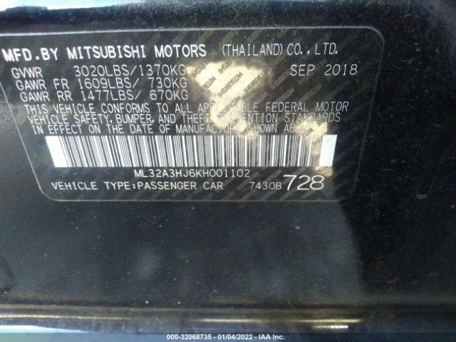 Photo 8 VIN: ML32A3HJ6KH001102 - MITSUBISHI MIRAGE 