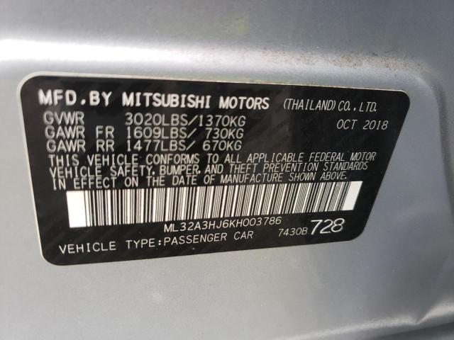 Photo 9 VIN: ML32A3HJ6KH003786 - MITSUBISHI MIRAGE ES 