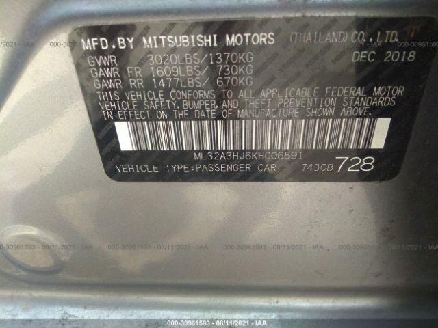 Photo 8 VIN: ML32A3HJ6KH006591 - MITSUBISHI MIRAGE 