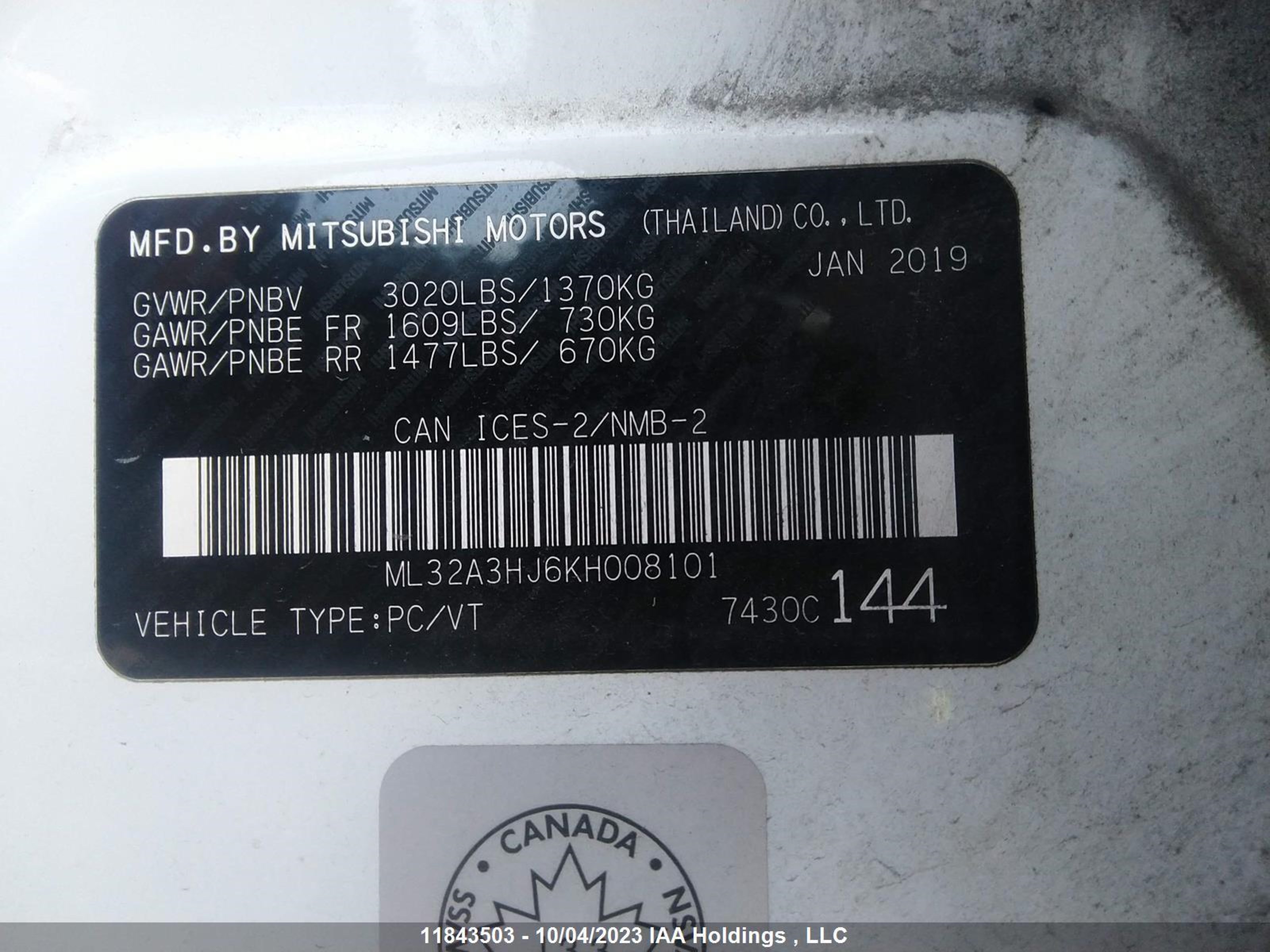 Photo 8 VIN: ML32A3HJ6KH008101 - MITSUBISHI MIRAGE 