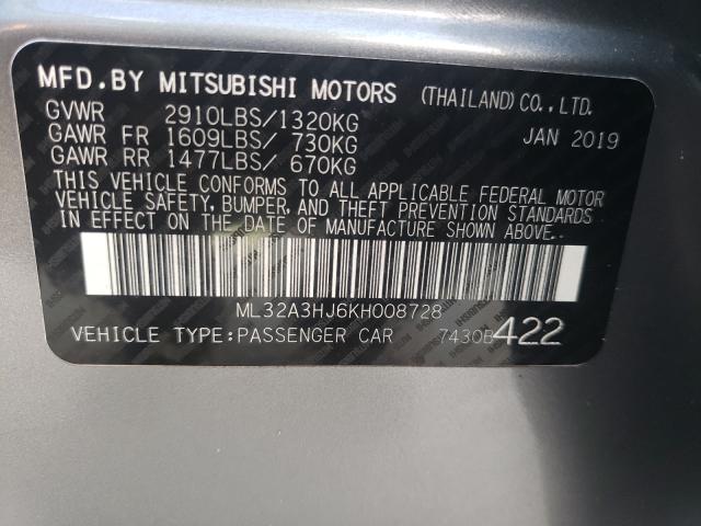 Photo 9 VIN: ML32A3HJ6KH008728 - MITSUBISHI MIRAGE ES 