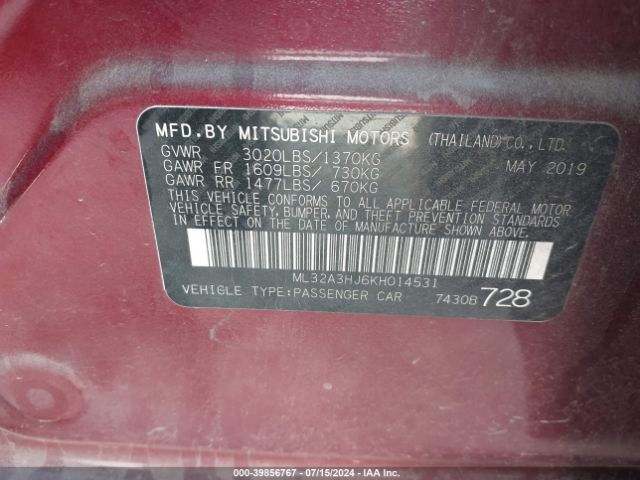 Photo 8 VIN: ML32A3HJ6KH014531 - MITSUBISHI MIRAGE 