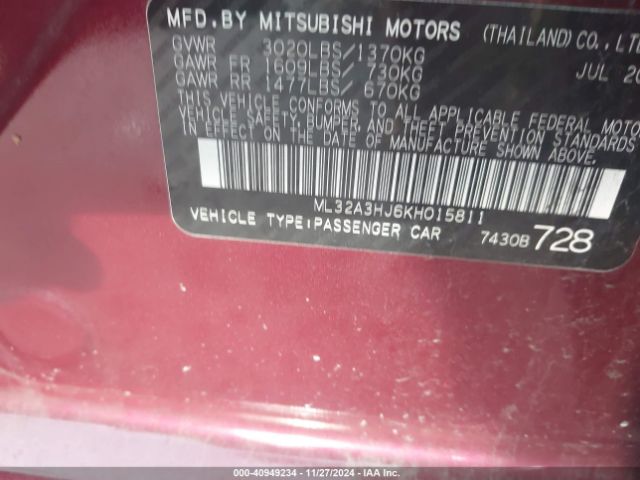 Photo 8 VIN: ML32A3HJ6KH015811 - MITSUBISHI MIRAGE 