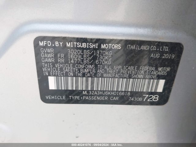 Photo 8 VIN: ML32A3HJ6KH016618 - MITSUBISHI MIRAGE 