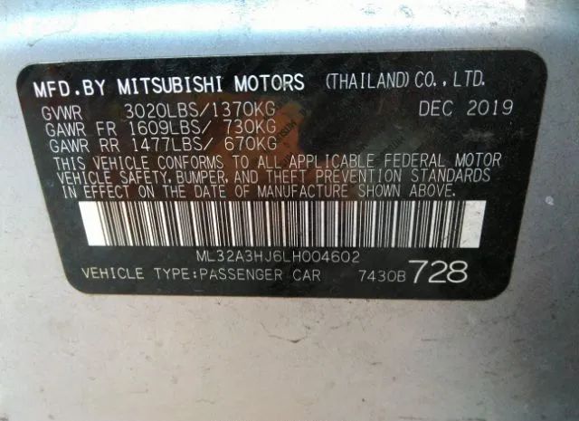 Photo 8 VIN: ML32A3HJ6LH004602 - MITSUBISHI MIRAGE 