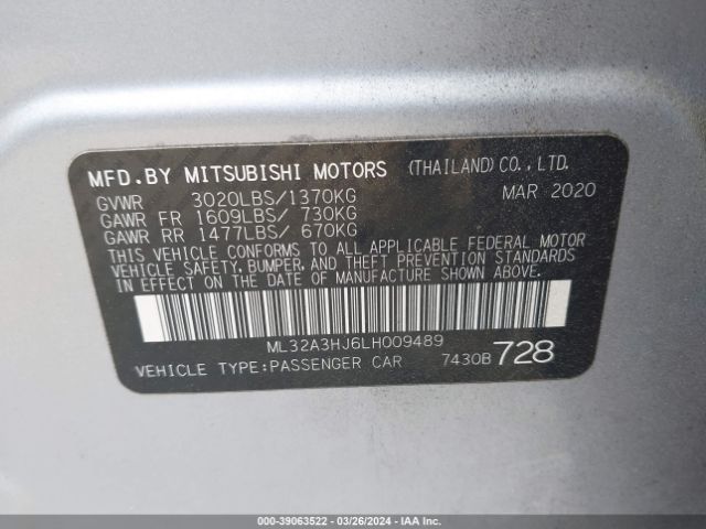 Photo 8 VIN: ML32A3HJ6LH009489 - MITSUBISHI MIRAGE 