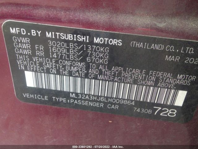 Photo 8 VIN: ML32A3HJ6LH009864 - MITSUBISHI MIRAGE 