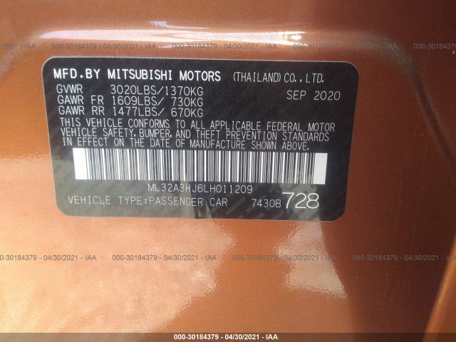 Photo 8 VIN: ML32A3HJ6LH011209 - MITSUBISHI MIRAGE 