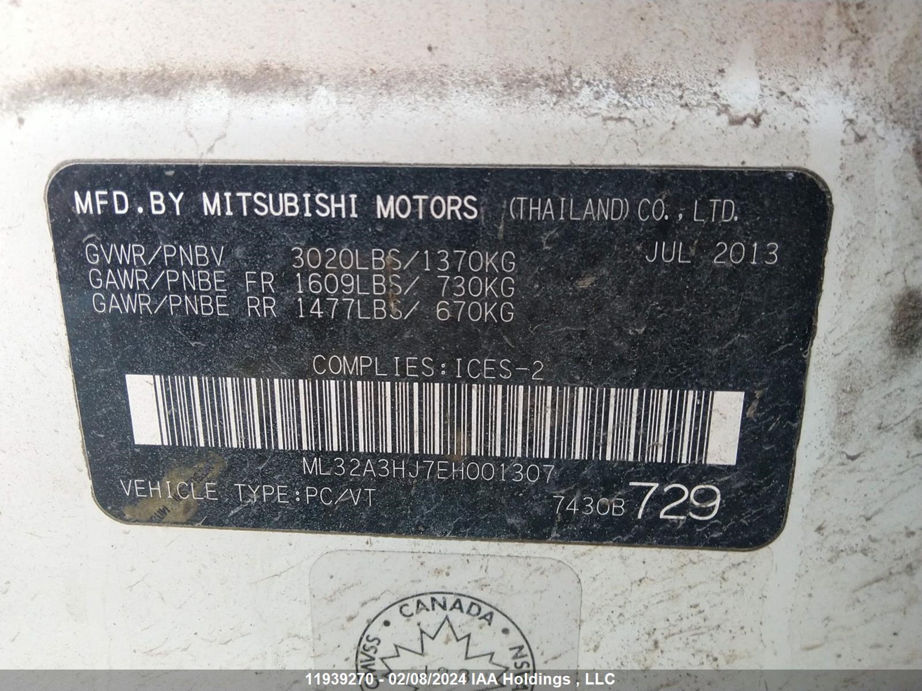 Photo 8 VIN: ML32A3HJ7EH001307 - MITSUBISHI MIRAGE 