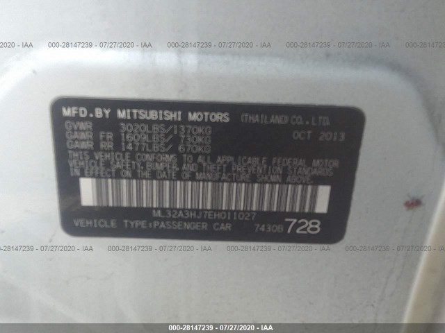 Photo 8 VIN: ML32A3HJ7EH011027 - MITSUBISHI MIRAGE 