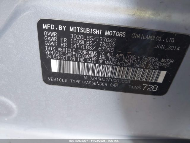 Photo 8 VIN: ML32A3HJ7FH003009 - MITSUBISHI MIRAGE 