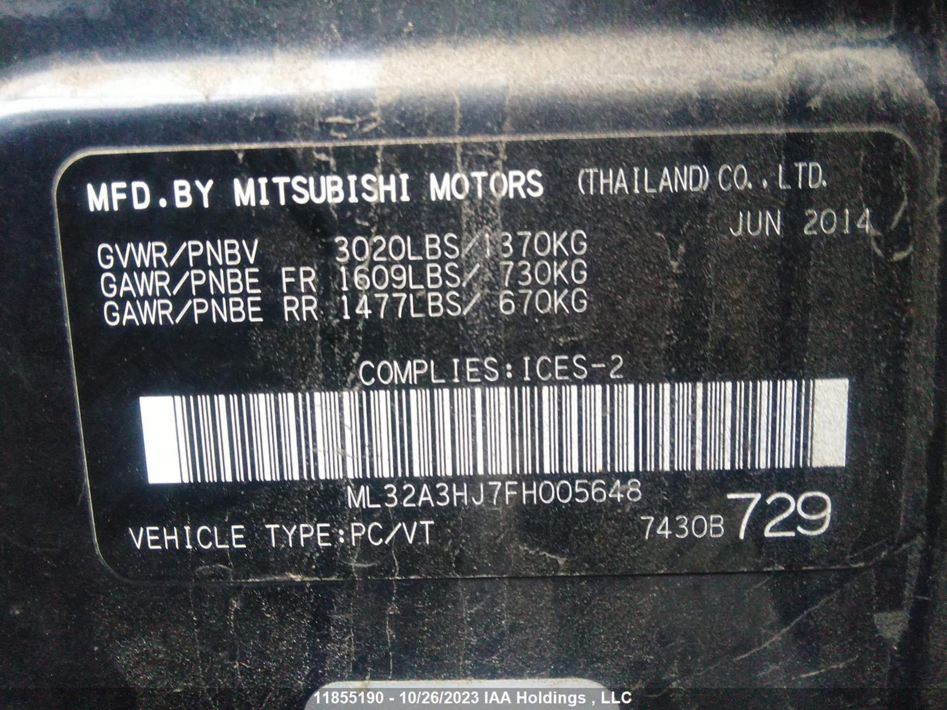 Photo 8 VIN: ML32A3HJ7FH005648 - MITSUBISHI MIRAGE 