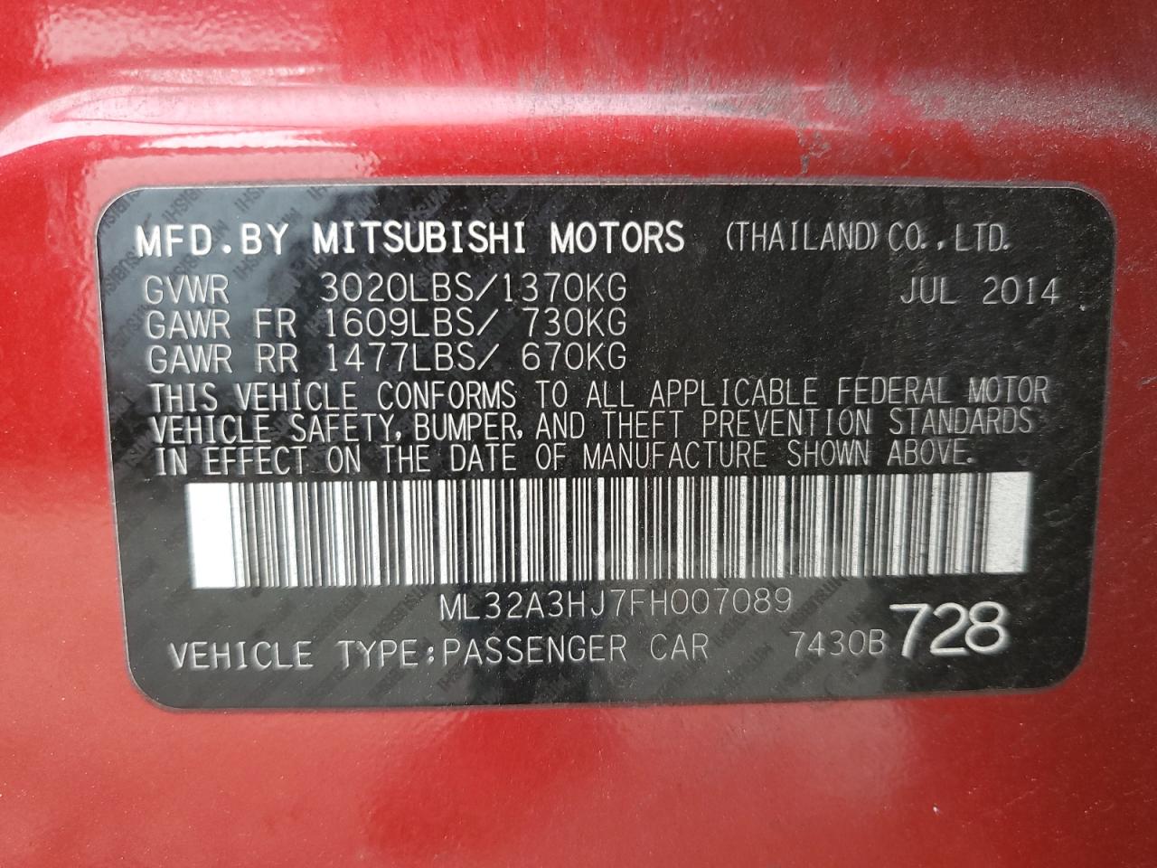 Photo 12 VIN: ML32A3HJ7FH007089 - MITSUBISHI MIRAGE 