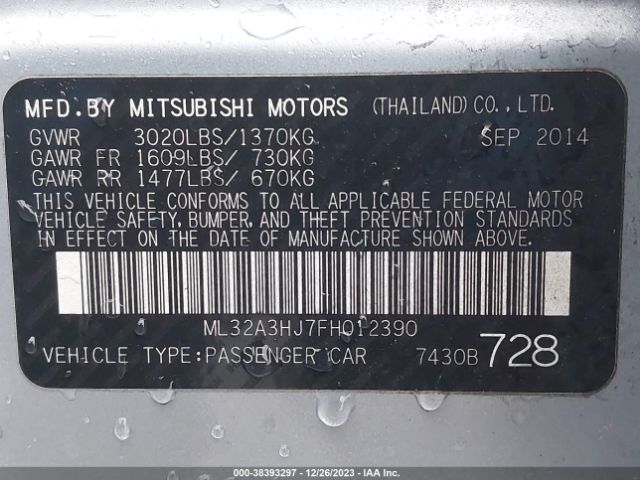 Photo 8 VIN: ML32A3HJ7FH012390 - MITSUBISHI MIRAGE 