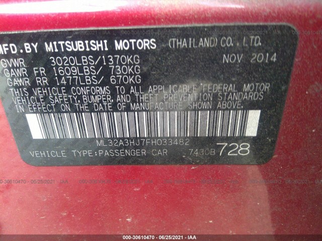 Photo 8 VIN: ML32A3HJ7FH033482 - MITSUBISHI MIRAGE 