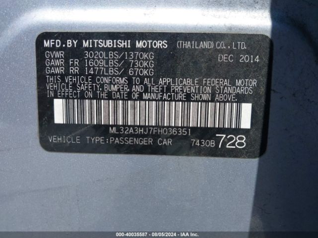 Photo 8 VIN: ML32A3HJ7FH036351 - MITSUBISHI MIRAGE 