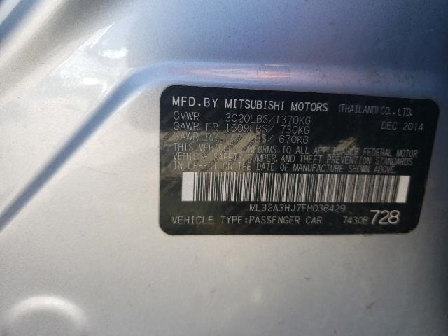 Photo 9 VIN: ML32A3HJ7FH036429 - MITSUBISHI MIRAGE DE 