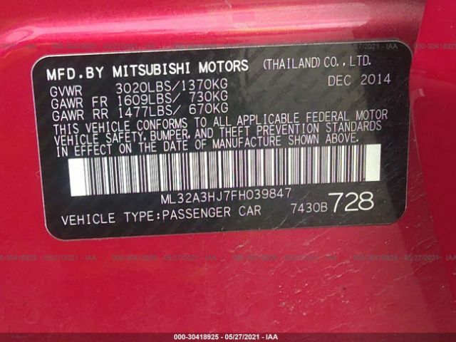 Photo 8 VIN: ML32A3HJ7FH039847 - MITSUBISHI MIRAGE 