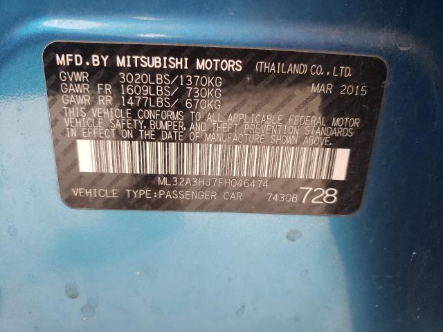 Photo 9 VIN: ML32A3HJ7FH046474 - MITSUBISHI MIRAGE DE 