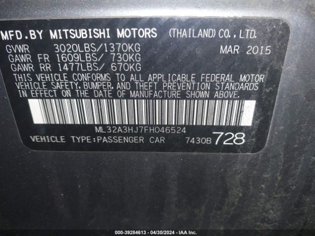 Photo 8 VIN: ML32A3HJ7FH046524 - MITSUBISHI MIRAGE 