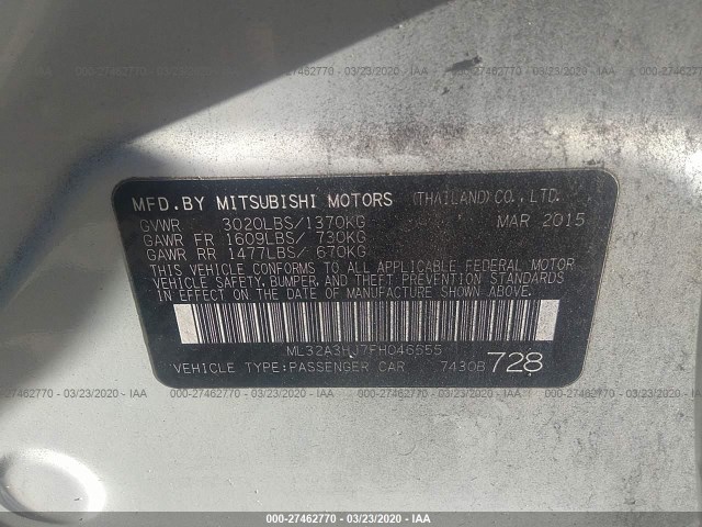 Photo 8 VIN: ML32A3HJ7FH046555 - MITSUBISHI MIRAGE 