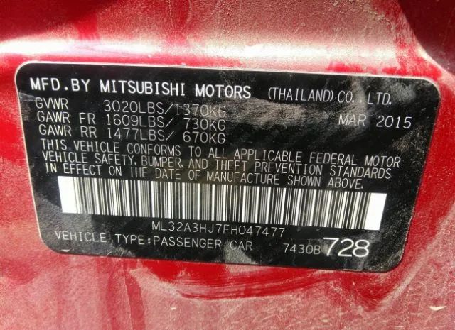 Photo 8 VIN: ML32A3HJ7FH047477 - MITSUBISHI MIRAGE 