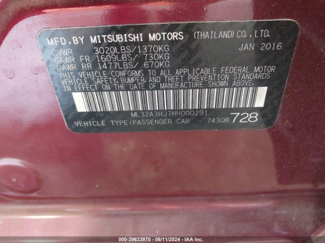 Photo 8 VIN: ML32A3HJ7HH000291 - MITSUBISHI MIRAGE 