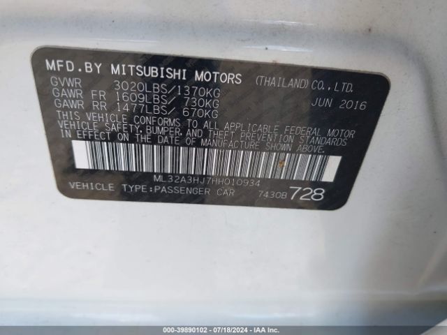 Photo 8 VIN: ML32A3HJ7HH010934 - MITSUBISHI MIRAGE 