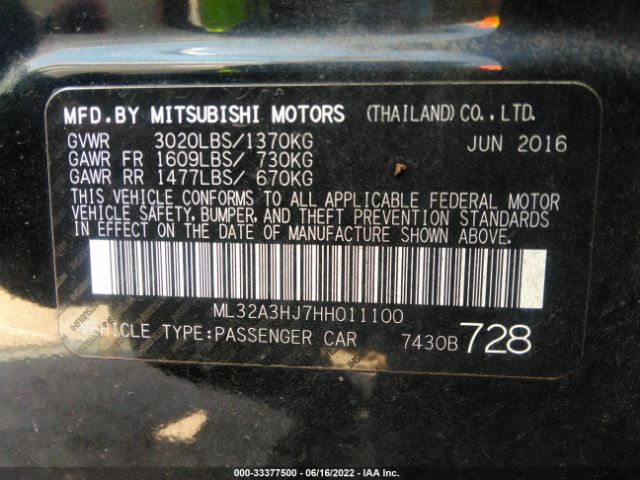 Photo 8 VIN: ML32A3HJ7HH011100 - MITSUBISHI MIRAGE 