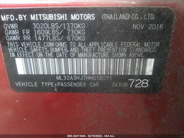 Photo 8 VIN: ML32A3HJ7HH016071 - MITSUBISHI MIRAGE 