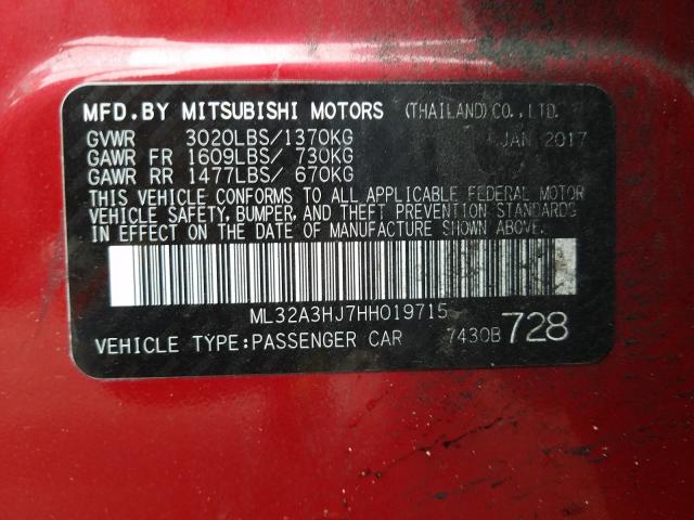 Photo 9 VIN: ML32A3HJ7HH019715 - MITSUBISHI MIRAGE ES 