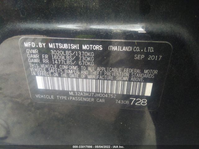 Photo 8 VIN: ML32A3HJ7JH004752 - MITSUBISHI MIRAGE 