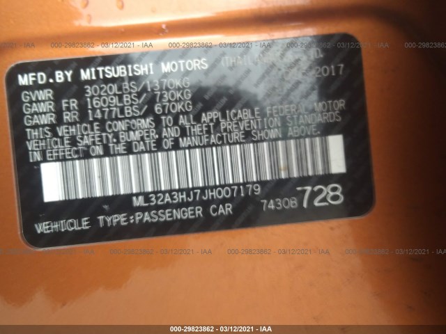 Photo 8 VIN: ML32A3HJ7JH007179 - MITSUBISHI MIRAGE 