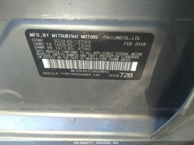 Photo 8 VIN: ML32A3HJ7JH009692 - MITSUBISHI MIRAGE 