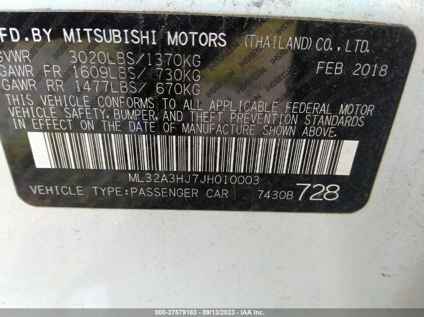 Photo 8 VIN: ML32A3HJ7JH010003 - MITSUBISHI MIRAGE 