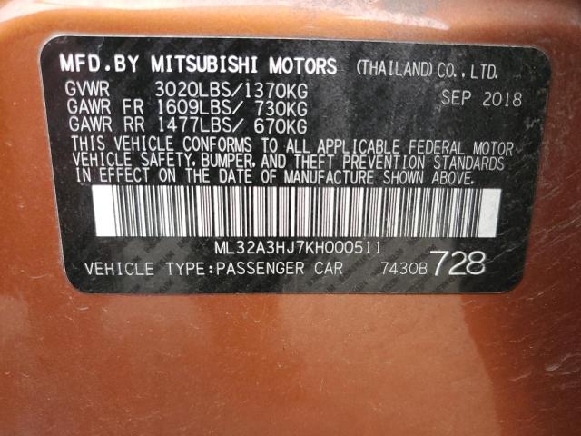 Photo 11 VIN: ML32A3HJ7KH000511 - MITSUBISHI MIRAGE 