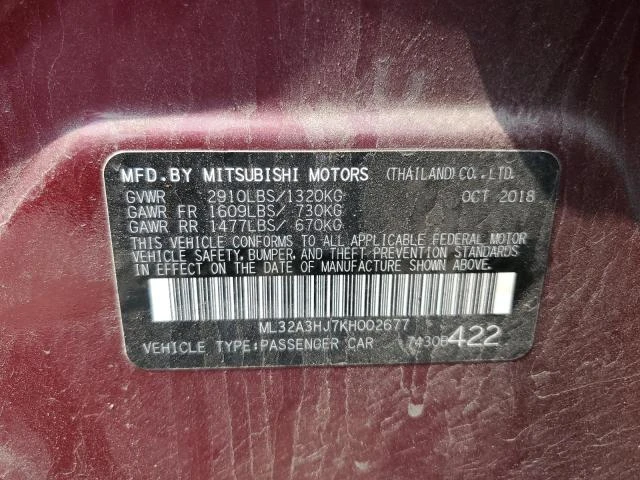 Photo 11 VIN: ML32A3HJ7KH002677 - MITSUBISHI MIRAGE LE 