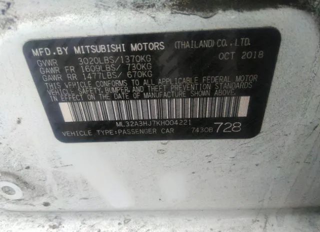 Photo 8 VIN: ML32A3HJ7KH004221 - MITSUBISHI MIRAGE 