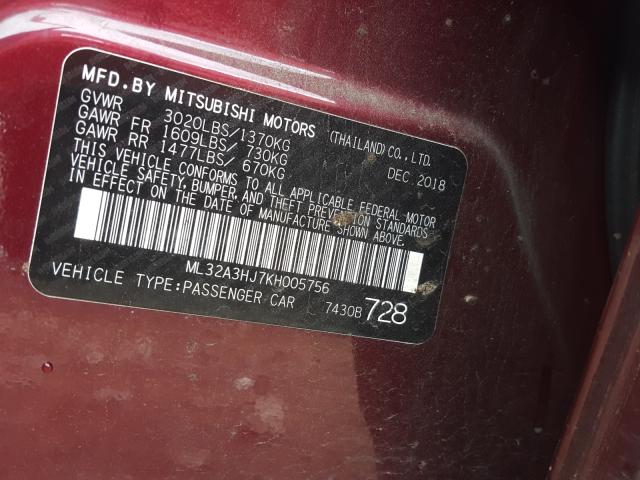 Photo 9 VIN: ML32A3HJ7KH005756 - MITSUBISHI MIRAGE ES 