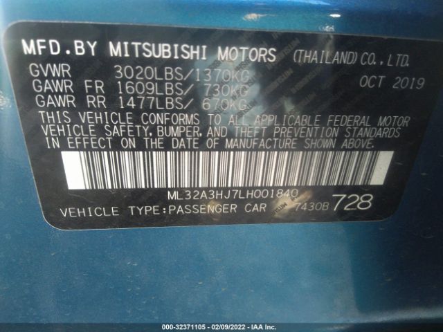 Photo 8 VIN: ML32A3HJ7LH001840 - MITSUBISHI MIRAGE 