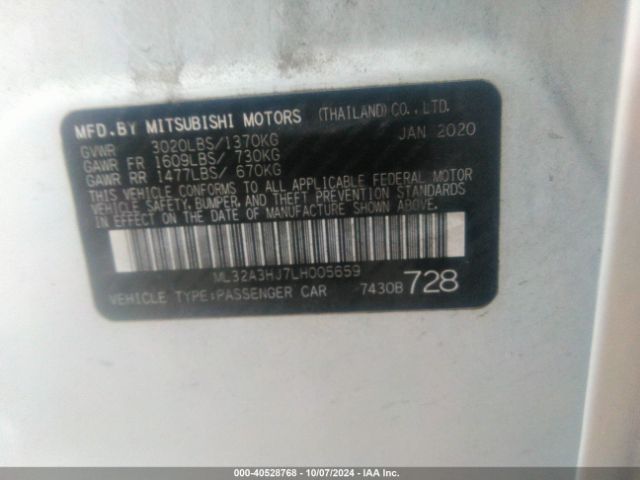 Photo 8 VIN: ML32A3HJ7LH005659 - MITSUBISHI MIRAGE 