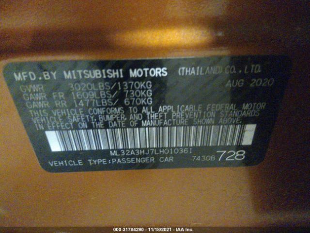 Photo 8 VIN: ML32A3HJ7LH010361 - MITSUBISHI MIRAGE 