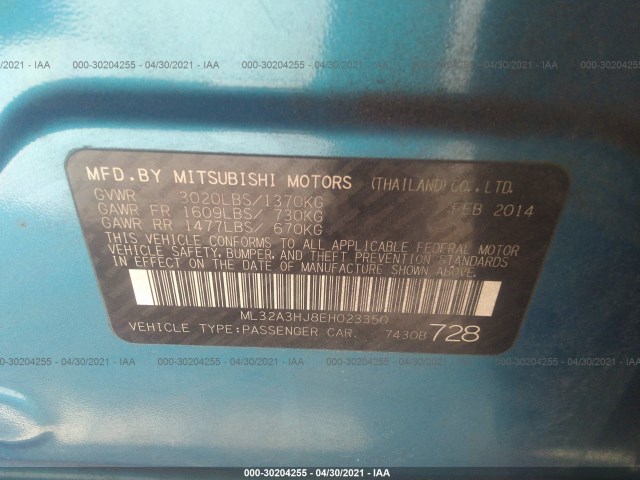 Photo 8 VIN: ML32A3HJ8EH023350 - MITSUBISHI MIRAGE 