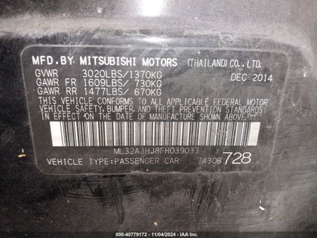 Photo 8 VIN: ML32A3HJ8FH039033 - MITSUBISHI MIRAGE 