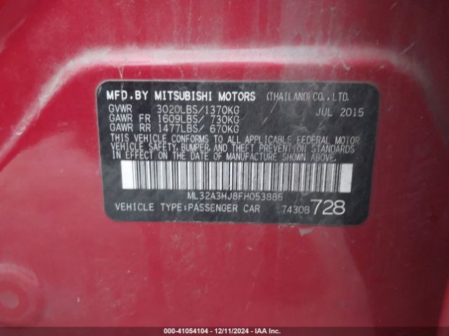 Photo 8 VIN: ML32A3HJ8FH053885 - MITSUBISHI MIRAGE 