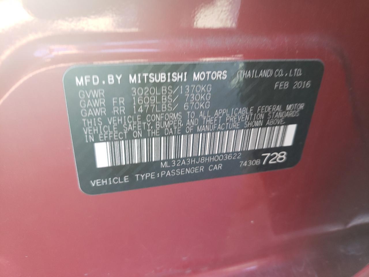 Photo 11 VIN: ML32A3HJ8HH003622 - MITSUBISHI MIRAGE 