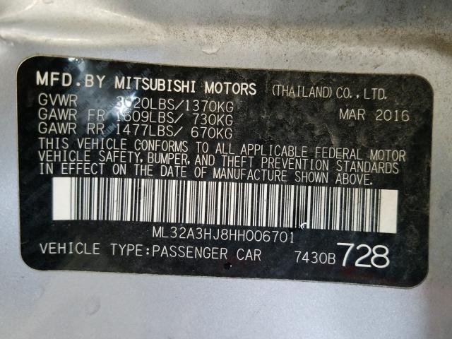 Photo 9 VIN: ML32A3HJ8HH006701 - MITSUBISHI MIRAGE ES 