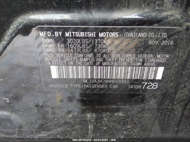 Photo 8 VIN: ML32A3HJ8HH015933 - MITSUBISHI MIRAGE 